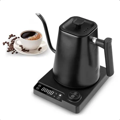 Wasserkocher 1 l, 1200 W, Temperaturregelung, Edelstahl, Schwarz