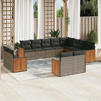 Produktbild von Design 12-tlg. Garten-Sofagarnitur mit Kissen Grau Poly Rattan, Gartenmöbel-Sets 2024 Neu