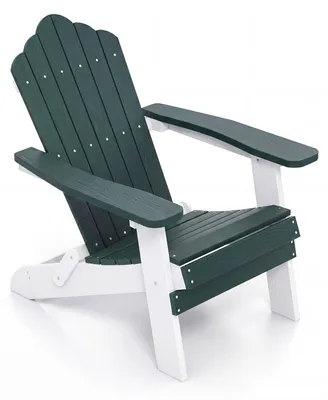 Image de Chaise Adirondack COSTWAY, fauteuil de jardin pliable et résistant aux intempéries, chaise Adirondack avec dossier haut et larges accoudoirs, supportant jusqu'à 180 kg, vert et blanc
