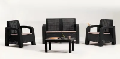 Image de Ensemble de meubles de jardin noir moderne 4 pièces avec canapé et fauteuils