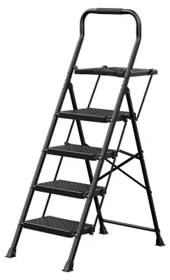 Produktbild von Klapptreppe mit 4 Stufen aus Stahl | Schwarz | 84x45,5x145,2 cm