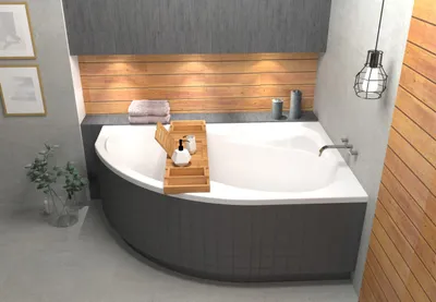 Produktbild von ECOLAM Badewanne Wanne Eckwanne Eckbadewanne Acryl weiß Wela 160x100 cm RECHTS + universelle Styroporverkleidung befliesbar + Bambus Ablage Ablaufgarnitur Viega  Füße Silikon Set