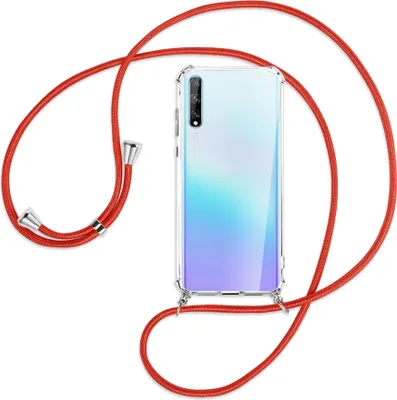 Produktbild von Handykette Backcover-Schutzhülle mit Band (Metall silberfarben) für Huawei P Smart S // Enjoy 10s / Y8p - rot