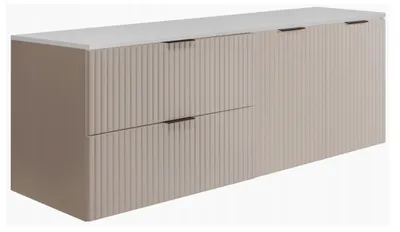 Zdjęcie produktu dla Szafka Łazienkowa Wisząca Szuflady Drzwi Kaszmir 160X46 Z Białym Blatem