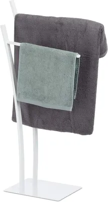 Image de Porte-serviettes à deux bras - Autoportant - Support pour serviettes - 88x43x24 cm - Stable et robuste - Sans rayures - Blanc