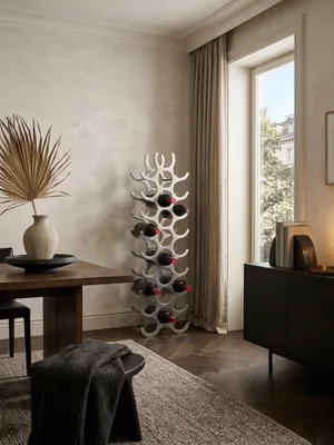 Produktbild von Design Aluminium Weinregal 27 Flaschen in Silber 31x98x14 cm, Flaschenregal Wein Zubehör hoch modern, Metall Deko Weinflaschen Halter Schmal Küche Regal, Alu Flaschenständer stehend
