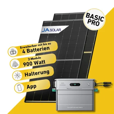 Produktbild von Balkonstrom Balkonkraftwerk 900W Solaranlage mit Speicher | 2xZusatzspeicher | 2xSolarmodul Bifazial | Anker Solix 3 Pro| Kabel 20m