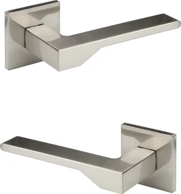 Produktbild von HEXIM Türgarnitur, Zimmer Türgriff WC / Bad Aluminium matt in 4 Farben - Ricardo Borelli Q02 (Türklinke, nickel) Rosetten WC Türschloss Drehriegel Set