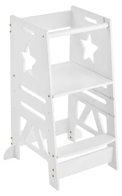 Produktbild von Tritthocker Kinder 158,9 kg Gewichtskapazität Trittschemel 844 x 553 x 482 mm Hocker Kiefernholz Bambus höhenverstellbar von 328 bis 520 mm Lernturm