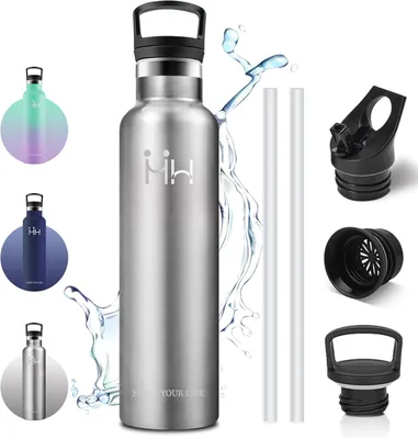 Produktbild von Edelstahl Sport Wasserflasche 1000 ml, Auslaufsicher, Mit Strohhalm, Für Schule und Sport, BPA-frei