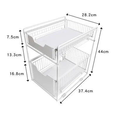 Image de lot de 2 étagères de cuisine coulissantes Panier Étagère de cuisine sous lavabo Étagère à épices pour plan de travail de cuisine de salle de bain Blanc