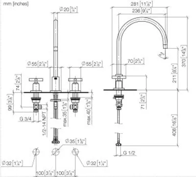 Produktbild von Dornbracht 20816892-28 Dreilochbatterie TARA 20816892