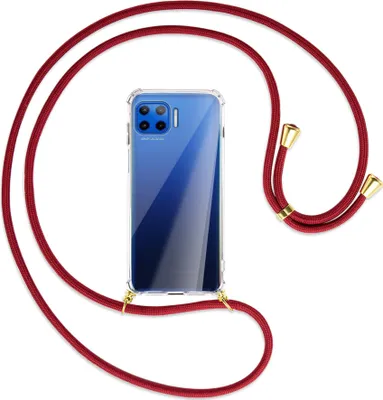 Produktbild von Handykette Backcover-Schutzhülle mit Band (Metall goldfarben) für Motorola Moto G 5G Plus - dunkelrot