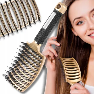 Immagine prodotto di Spazzola elastica d'oro per capelli e massaggi con setole selvagge