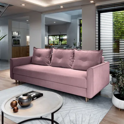 Produktbild von Sofa NAPOL Rosa Plüsch-Stoff mit Schlaffunktion, Sofa mit Bettkasten, Sofa mit Bettkasten, Wohnzimmersofa, Couch, Soffa, Bettsofa, Couchgarnitur- Rosa, KRONOS 27