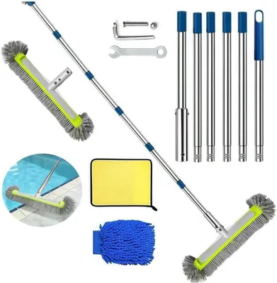 Produktbild von Poolbürste 230 cm, 45 cm breit, verstellbarer Edelstahl Stiel, für Poolpflege