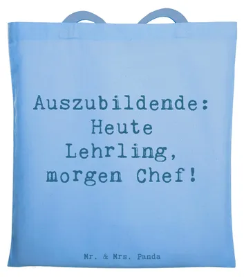 Produktbild von Mr. & Mrs. Panda Tote Bag Spruch Auszubildende Chef - Sky Blue - Geschenk, Tasche, Beruf, Laptoptasche, Berufstraining, Berufsalltag, Jutebeutel, Berufseinsteiger, Berufe