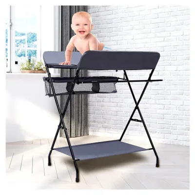 Produktbild von Baby Wickelkombi Höhenverstellbar Wickeltisch mit 3 Fächer klappbare Wickelkommode Wickelauflage mit Sicherheitsgurt, für Babys unter 12 Monaten, 80 x 63 x 96 cm