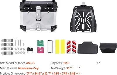 Immagine prodotto di Bauletto per moto, lega di alluminio, capacità 55 litri, 45 litri argento