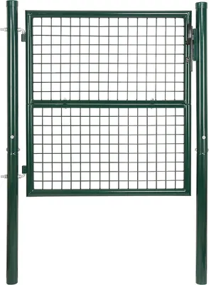 Obrázek produktu pro SWANEW zahradní branka plotová branka 150 x 100 cm pozinkovaná ocelová trubka včetně zámku a klíče plotová branka zahradní branka velikost oka 5 × 5 cm odolná proti korozi zelená