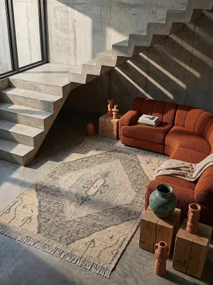 Produktbild von Wollmischteppich Flachgewebe BERMEO Medaillon Kelim Wollanteil 160x230 cm Natur boho vintage handgewebt Designerteppich | Kadima Design