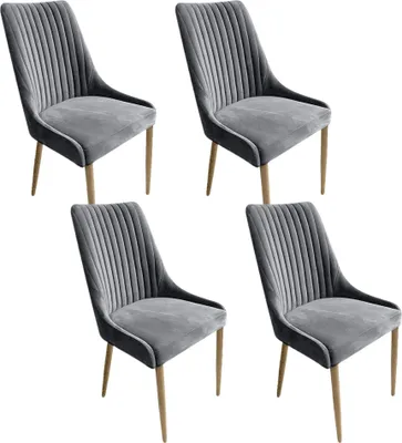 Produktbild von Meble Ares 4er Set Esszimmerstühle MASSIMO - ‎48 x 52 x 100 cm Esstisch Stühle - Stühle Esszimmer - Buchenholz, Samt ‎Grau - Holz