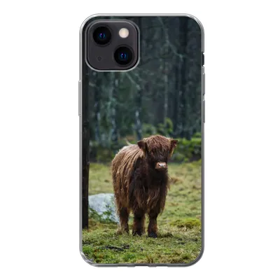 Produktbild von MuchoWow® Handyhülle Schutzhülle Hülle für iPhone 13 mini Schottischer Hochländer - Wald - Moos Silikon Softcase Handy Hülle - Softcase