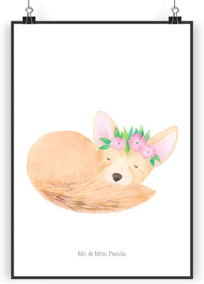 Produktbild von Mr. & Mrs. Panda Bild Wüstenfuchs Blumen DIN A4 - Weiß - Geschenk, Blumenkranz, drucke, Wanddekoration, Glücklich, Afrika, Wandbild, wanddeko, Wüste, Plakat