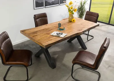 Produktbild von MASSIVMOEBEL24 Baumtisch Mango 180x90x77 natur lackiert / X-Beine anthrazit glänzend FREEFORM 5