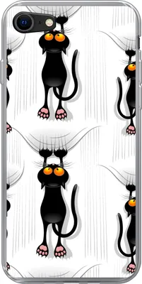 Produktbild von MuchoWow® Handyhülle Schutzhülle Hülle für Telefoonhoesje iPhone 8 Muster - Katze - Schwarz - Jungen - Mädchen - Kinder - Kinder Silikon Softcase Handy Hülle - Schutzhaube