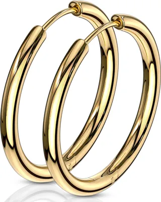 Produktbild von viva-adorno 25mm Ø Klappcreolen Hoop Ohrringe Edelstahl Creolen ER96, Gold