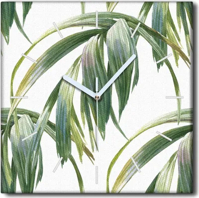 Produktbild von Coloray Uhr auf Leinwand 30x30 cm Wand Uhr Dekoration Wohnzimmer Segeltuch weiße Zeiger -Exotische Pflanzen