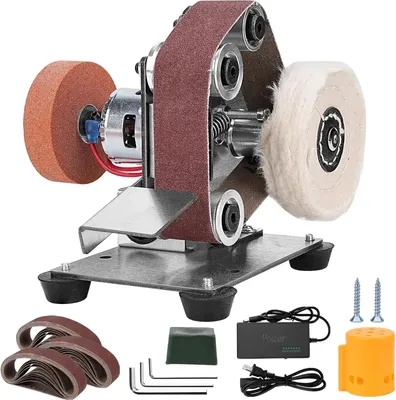 Immagine prodotto di Mini smerigliatrice a nastro elettrica - Macchina per la levigatura - 7 livelli di velocità - Regolabile - Multifunzionale - Per levigare e lucidare - Acciaio inossidabile - Set A