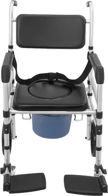 Produktbild von Toilettenstuhl mit Rollen, Klappbarer Toilettenrollstuhl Duschstuhl 3 Stufen Höhenverstellbar, 2 Räder mit Bremsen, Tragfähigkeit 150 kg
