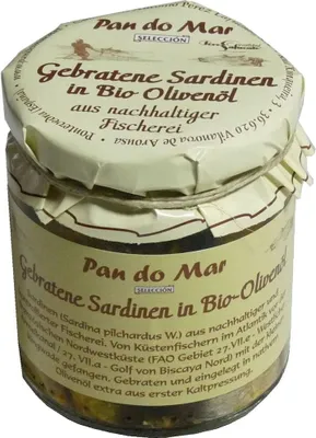 Obrázok produktu pre EURÓPSKE SARDINKY VYPRAŽENÉ VEXTRA PANENKOM OLIVOVOM OLEJI 220 g (154 g) (JAR) - PAN DO MAR