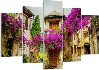 Produktbild von Bild auf Leinwand - Leinwandbild - Straße Sommer Blumen - 150x100cm - Wand Bild - Wanddeko - Leinwanddruck - Bilder - Kunstdruck - Wanddekoration - Leinwand bilder - Wandkunst - EA150x100-3589