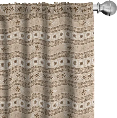 Produktbild von ABAKUHAUS Tier Vorhänge, Gardinen, Stammes- ethnisches Safari-Thema-Muster mit Elefanten und Palmen Illustration, 2 Stück 75 x 245 cm, Weiß und Schwarz