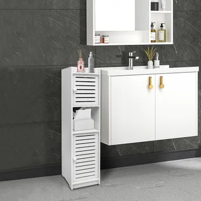 Produktbild von Badezimmerschrank Aufbewahrungsschrank mit 2 Türen mit offenem Fach 75x22x20cmWeiß