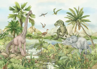Produktbild von Fototapete Vlies FTDXL 1991 Dinos Jungle grün 4-tlg. 252 x 182 cm