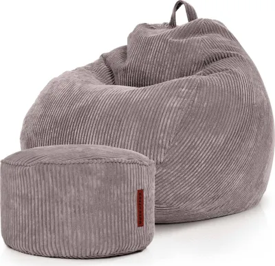 Produktbild von Green Bean® 2er Set Indoor XXL Sitzsack + Pouf mit EPS-Perlen Füllung - Fußhocker Fußkissen Hocker Bodenkissen Liegekissen Sitzkissen Lounge Chair - Grau