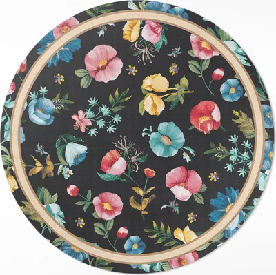 Immagine prodotto di Tappeto in vinile vintage con motivi di fiori colorati, ideale per interni ed esterni. Facile da pulire. Tappeto rotondo, diametro 110 cm