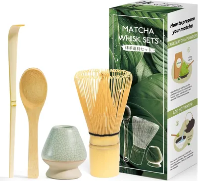 Produktbild von Matcha-Set für die Teeceremonie - 4-teiliges Bambus-Set - Kaffeeblau Farbverlauf