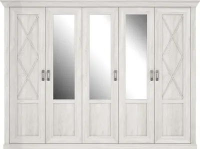 Produktbild von Drehtürenschrank >KASHMIR< 5 Türen, 6 Böden, Spiegel, in Pinie Weiss - 268,3x204,9x65cm (BxHxT)