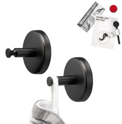 Image de bremermann Série pour salle de bain PIAZZA BLACK - Lot de 2 crochets porte-serviettes avec kit de fixation, en acier inoxydable noir mat