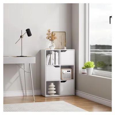 Produktbild von Garvis Standregal mit 6 Fächern (3 Türen) – Schmal 60x92x29 cm – Kompaktes Regal für Büro und Wohnzimmer (Weiß)