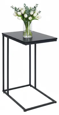 Produktbild von U-förmiger Beistelltisch aus MDF und Metall für unter das Sofa (Schwarz)