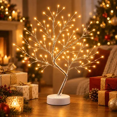 Produktbild von 108 LED-Glühwürmchen-Bonsai-Baum-Lichter, künstlicher Feenbaum, USB/batteriebetrieben, Touch-Schalter, weiße Lichter, Baumlampe