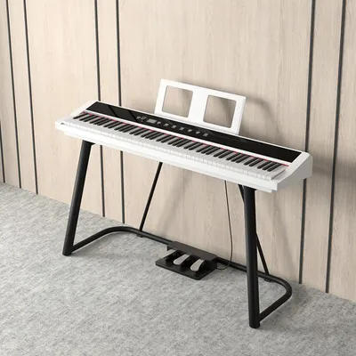 Zdjęcie produktu dla Zimilo 88 klawiszy Cyfrowe pianino E-pianino Fortepian przenośny Mechanizm młoteczkowy dla początkujących i dzieci Z podstawką pod fortepian Potrójny pedał Biały
