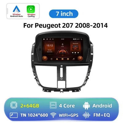 Obrázek produktu pro Peugeot 207 2008–2014 – autorádio 2-DIN s Androidem a CarPlay – dotykový displej 17,8 cm – navigace GPS – Bluetooth – FM RDS – 2 GB RAM, 64 GB ROM – bílá