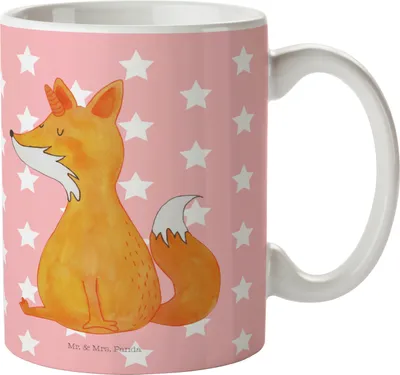 Produktbild von Mr. & Mrs. Panda Trinkbecher Einhorn Fuchs - Rot Pastell - Geschenk, Keramiktasse, Tasse, Einhörner, Fuchshörnchen, Kaffeetasse, Teetasse, Becher, Kaffeebecher, Unicorn